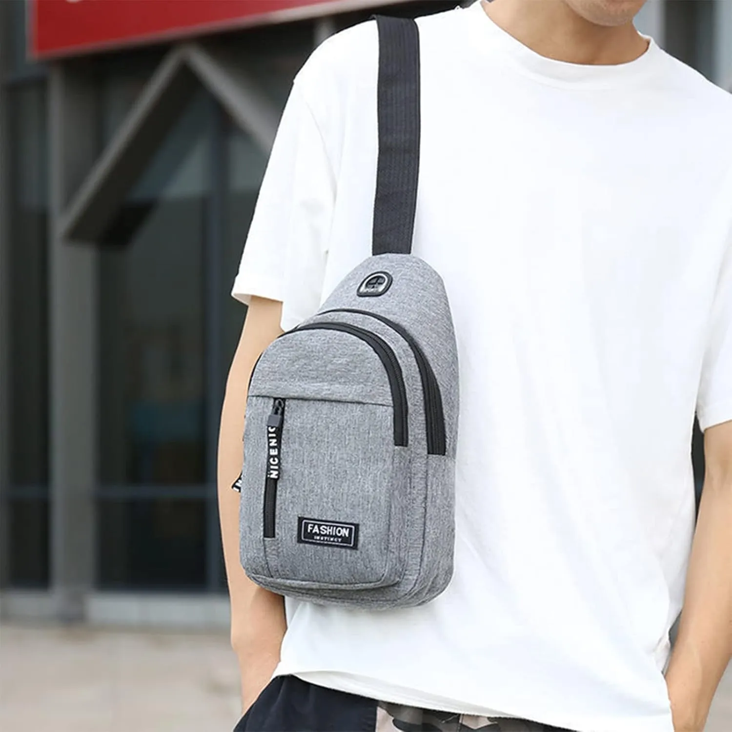 Small Sling Bag,Mens Crossbody Backpack Blocking Chest Bag Casual Work Daypack Multipurpose Hiking Travel Shoulder Bag (Gray)