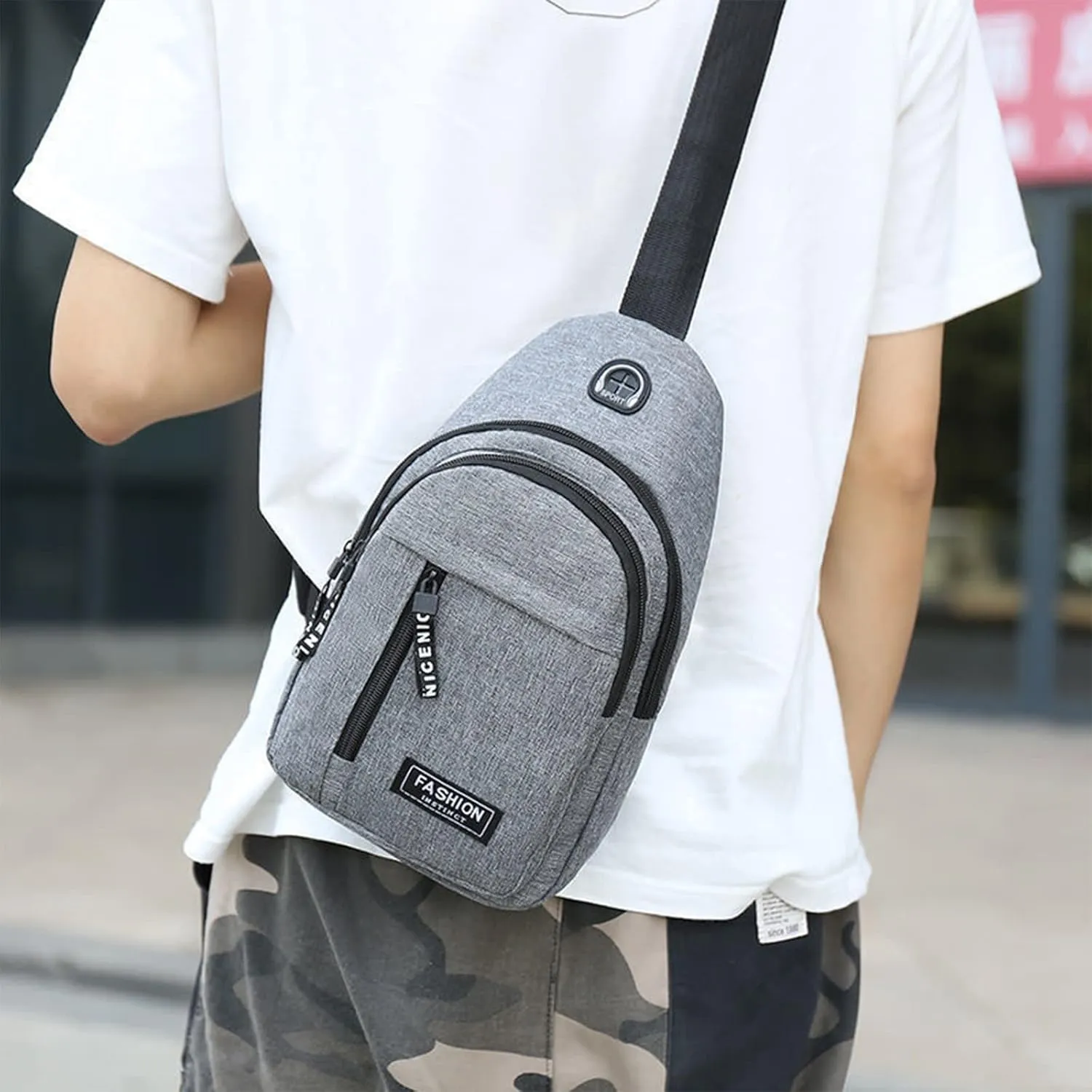 Small Sling Bag,Mens Crossbody Backpack Blocking Chest Bag Casual Work Daypack Multipurpose Hiking Travel Shoulder Bag (Gray)