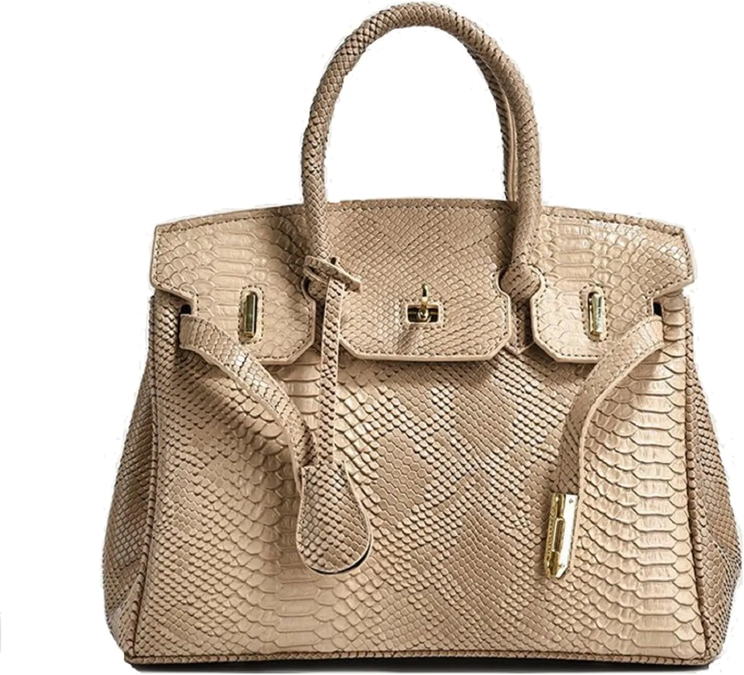 Snakeskin fashion temperament bags large capacity handbags versatile shoulder crossbody women's purses (Light khaki)