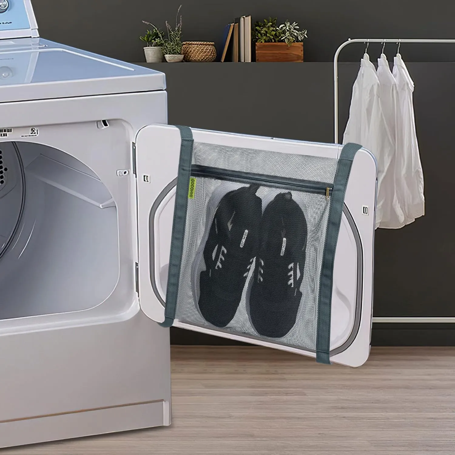 Sneaker Drying Bag, Shoe Dryer Mesh Bags, Sneaker Wash & Dry Net Bag for Dryer, Large HoneyComber Mesh Laundry Bags with Zipper and Strap for Most Dryers Door, 15.7"x13.8" (White & Grey)