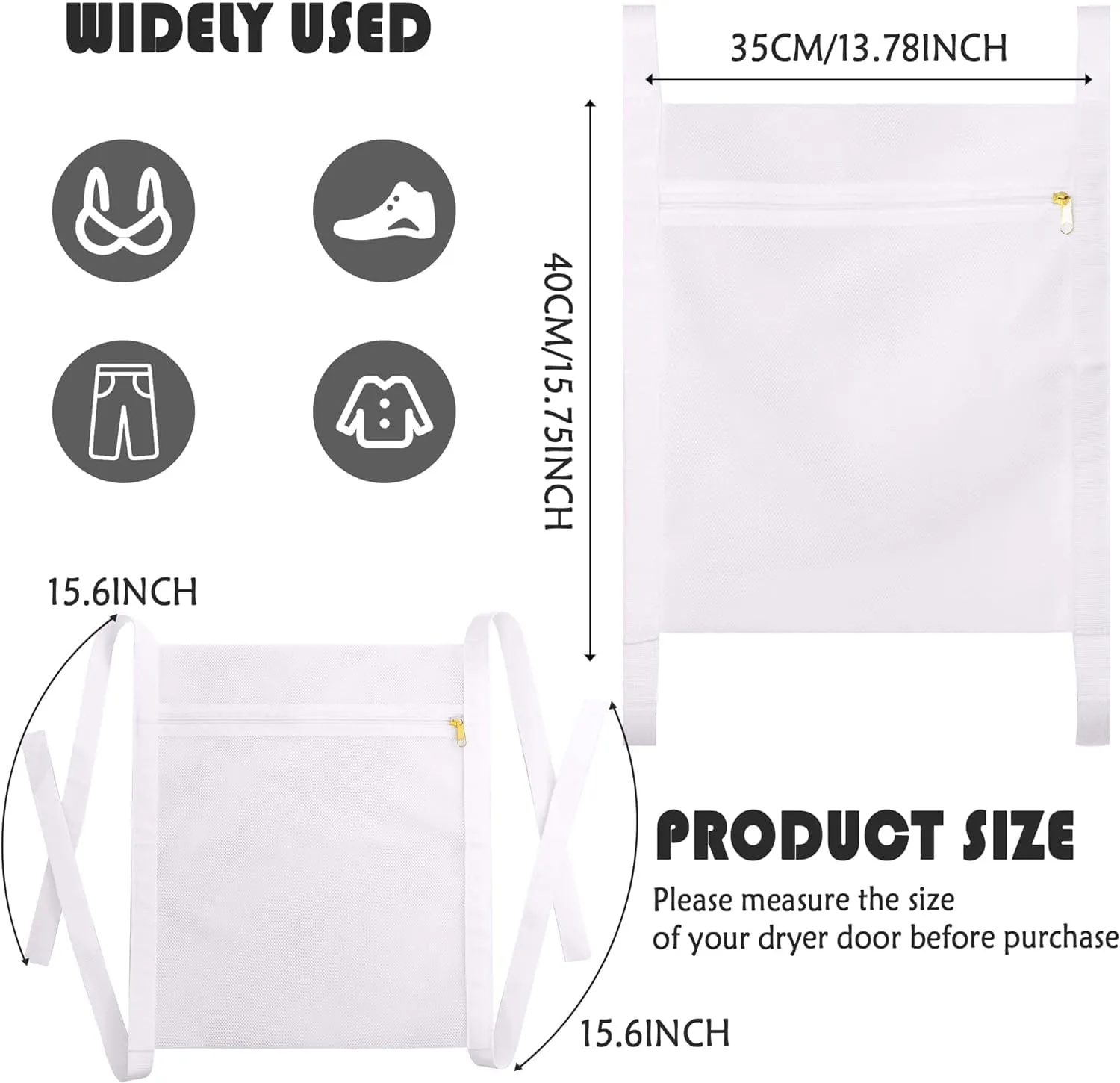 Sneaker Drying Bag, Shoe Dryer Mesh Bags, Sneaker Wash & Dry Net Bag for Dryer, Large HoneyComber Mesh Laundry Bags with Zipper and Strap for Most Dryers Door, 15.7"x13.8" (White & Grey)