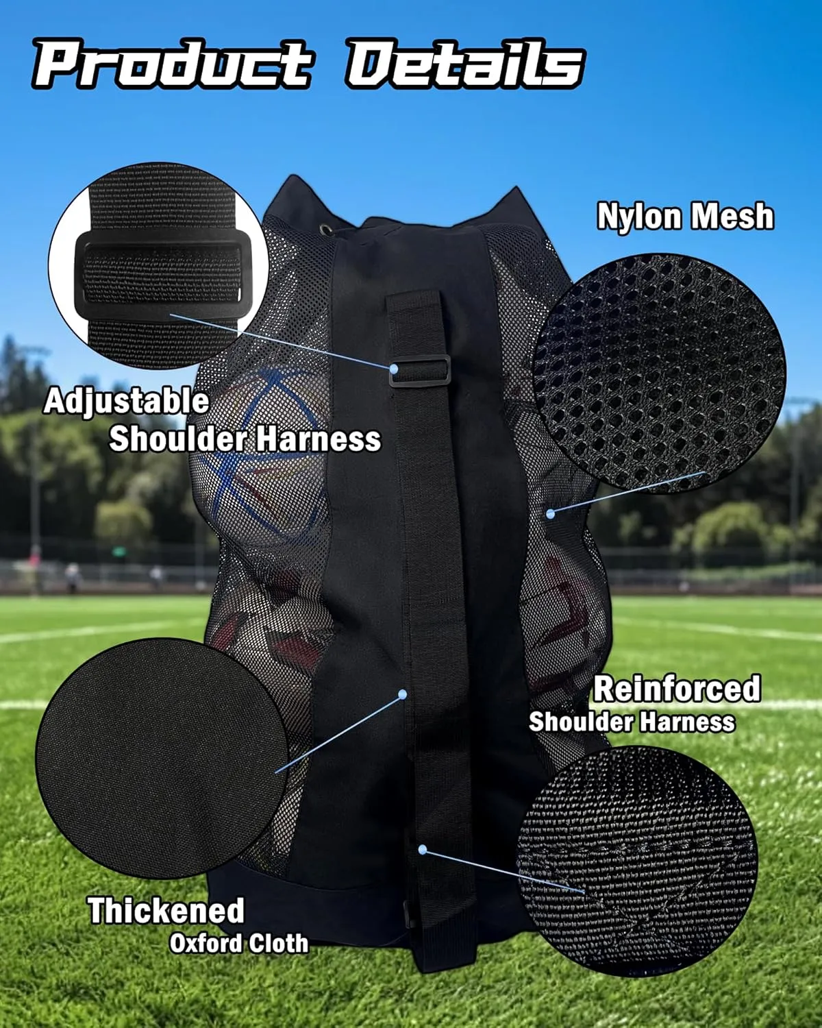 Soccer Ball Bag,Adjustable Shoulder Strap Extra Large Drawstring Mesh Ball Bag,Heavy Duty Soccer Ball Bags for Coaches,Mesh Equipment Bag for Basketball,Football, Volleyball, Swimming Gear