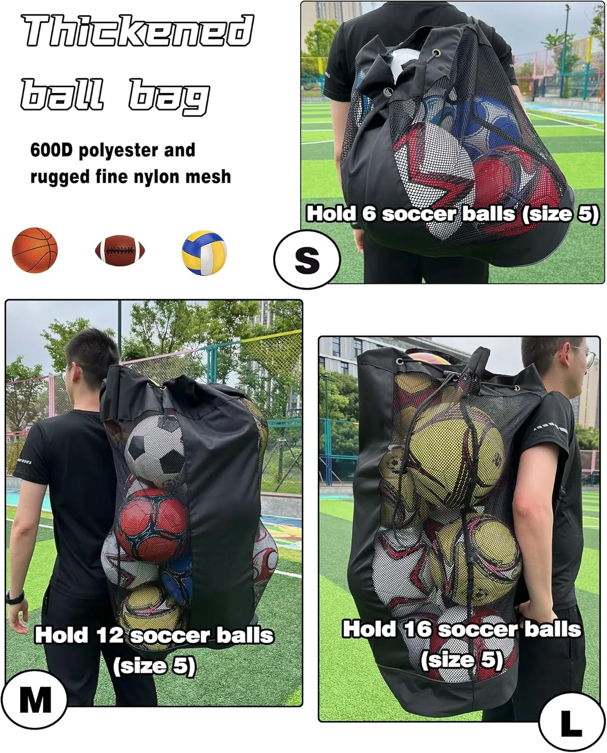 Soccer Ball Bag,Adjustable Shoulder Strap Extra Large Drawstring Mesh Ball Bag,Heavy Duty Soccer Ball Bags for Coaches,Mesh Equipment Bag for Basketball,Football, Volleyball, Swimming Gear