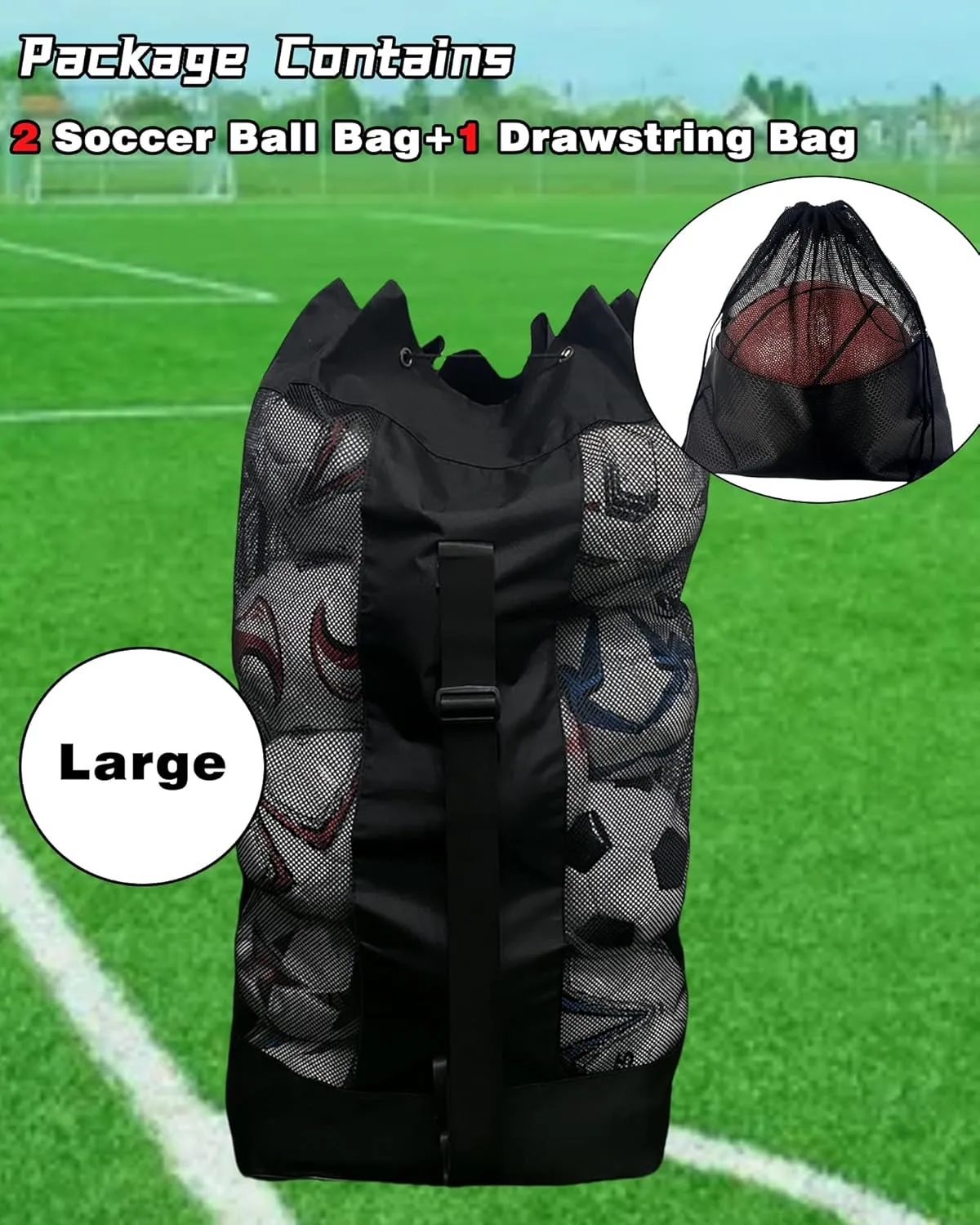 Soccer Ball Bag,Adjustable Shoulder Strap Extra Large Drawstring Mesh Ball Bag,Heavy Duty Soccer Ball Bags for Coaches,Mesh Equipment Bag for Basketball,Football, Volleyball, Swimming Gear