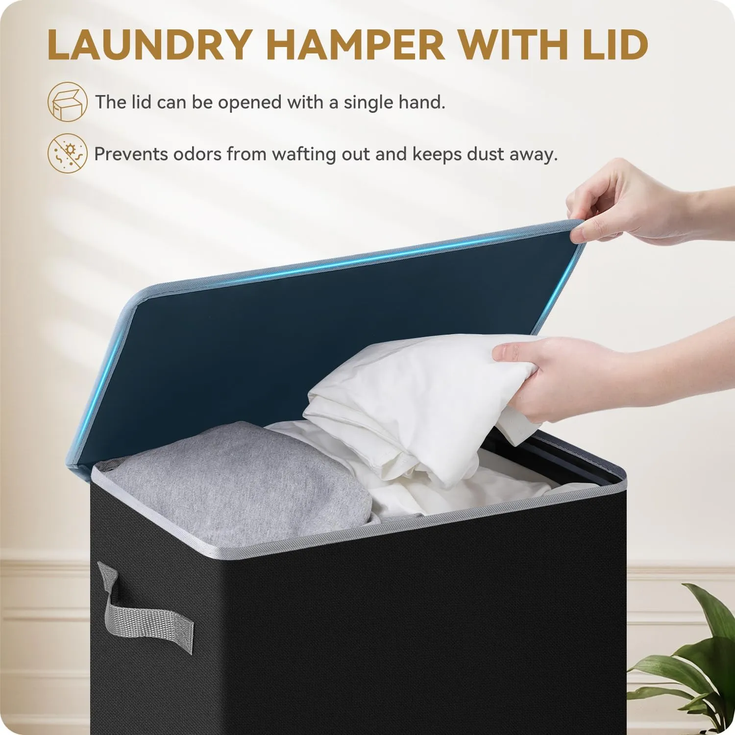 SOLEDI Slim Laundry Hamper with Lid, Narrow Laundry Basket with Removable Bags, Dirty Clothes Hamper with handle, Small Hamper perfect for Laundry room, Bathroom, Bedroom, Small spaces. 70L Black