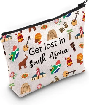 South Africa Travel Gift Get Lost in South Africa Zipper Makeup Bag for South Africa Traveler (South Africa bag)