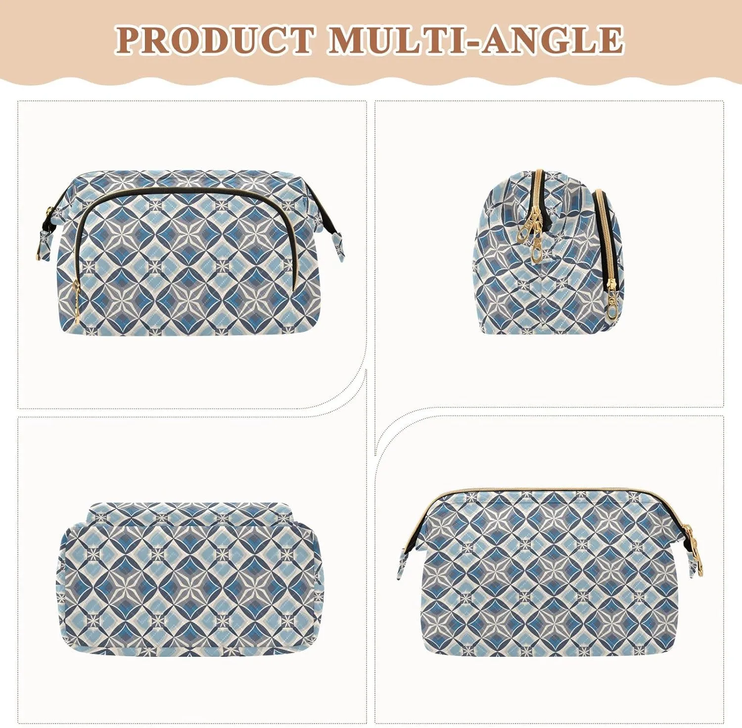 Spacious Quilted Cosmetic Bag Travel Toiletry Organizer with Padded Design