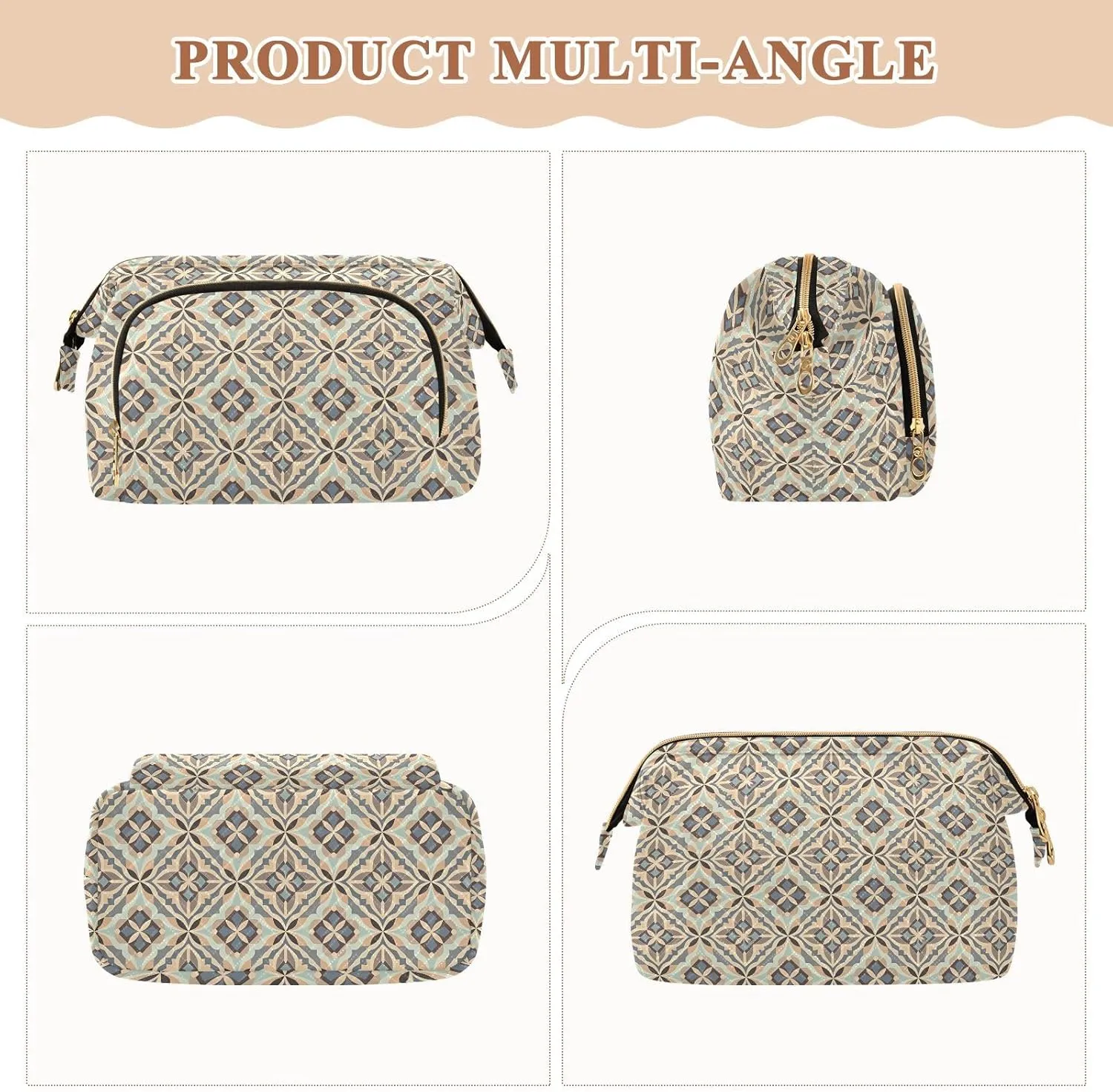 Spacious Quilted Cosmetic Bag Travel Toiletry Organizer with Padded Design