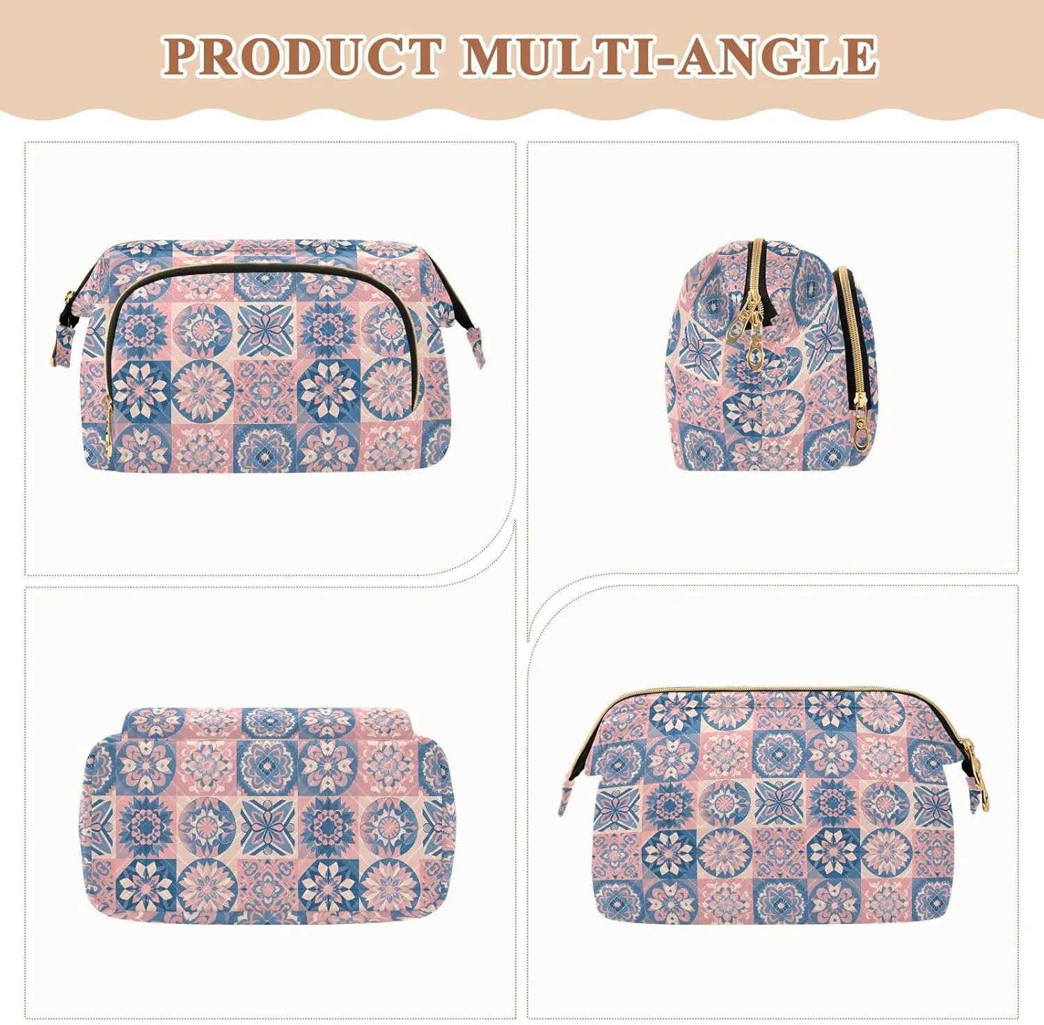 Spacious Quilted Cosmetic Bag Travel Toiletry Organizer with Padded Design