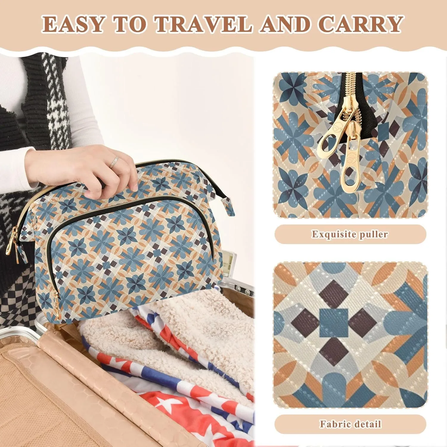 Spacious Quilted Cosmetic Bag Travel Toiletry Organizer with Padded Design