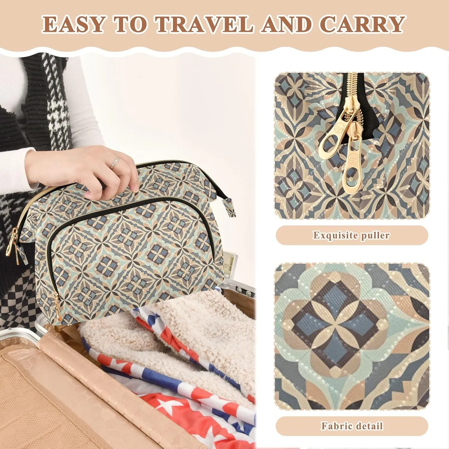 Spacious Quilted Cosmetic Bag Travel Toiletry Organizer with Padded Design