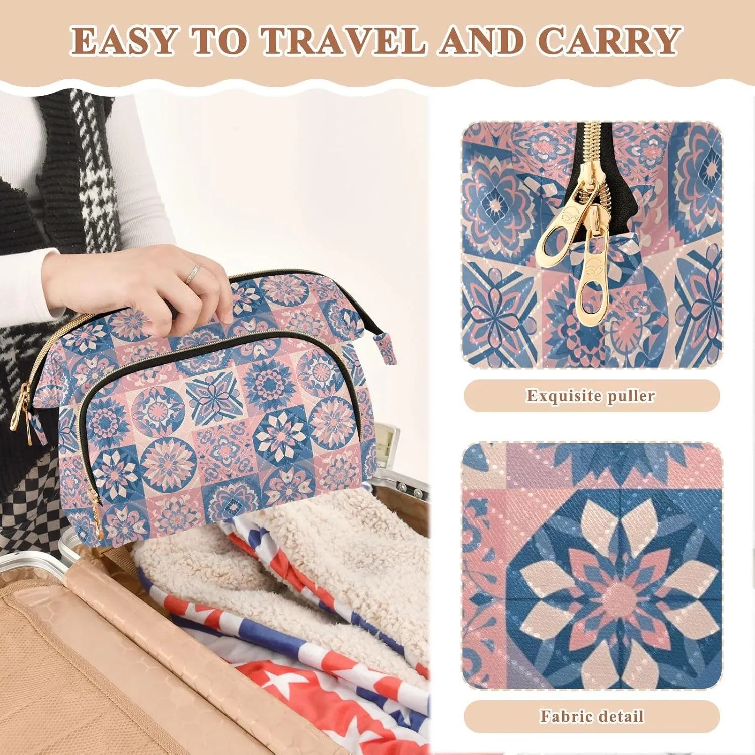 Spacious Quilted Cosmetic Bag Travel Toiletry Organizer with Padded Design