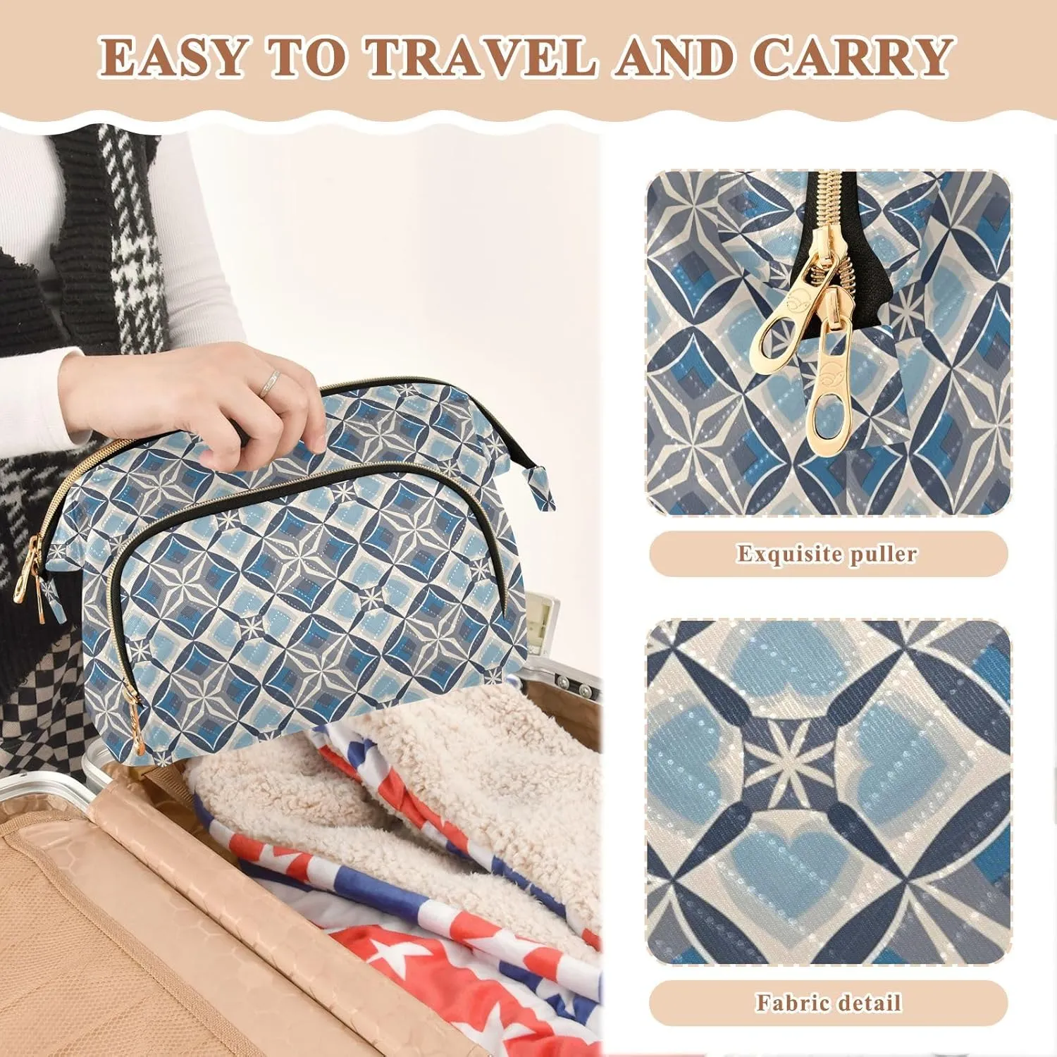 Spacious Quilted Cosmetic Bag Travel Toiletry Organizer with Padded Design
