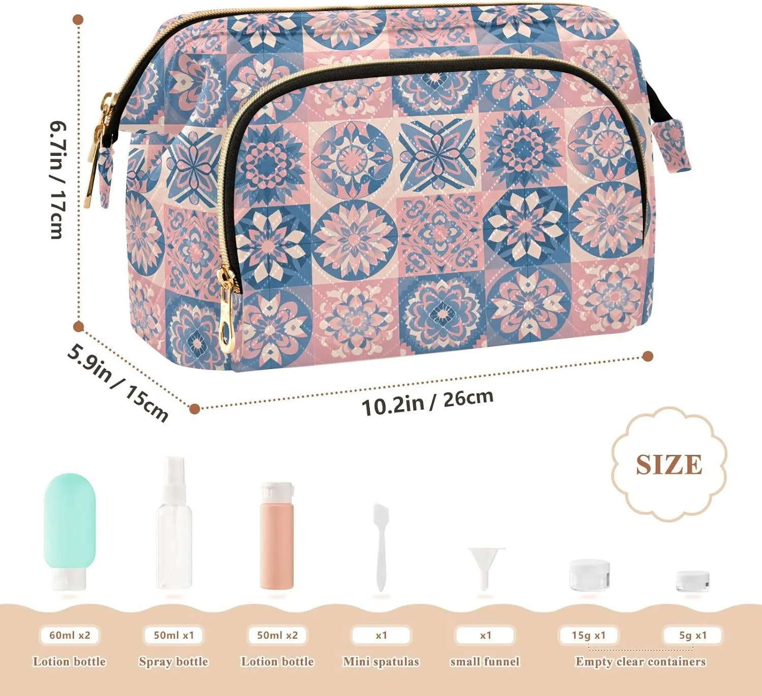 Spacious Quilted Cosmetic Bag Travel Toiletry Organizer with Padded Design