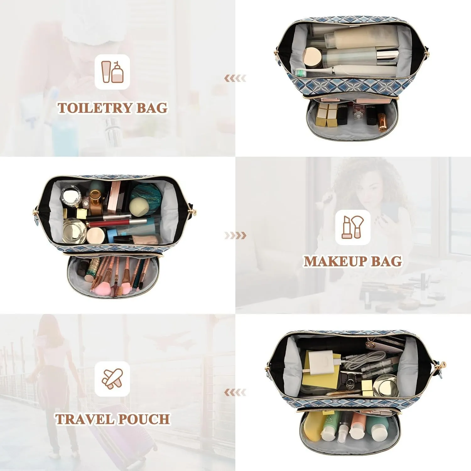 Spacious Quilted Cosmetic Bag Travel Toiletry Organizer with Padded Design