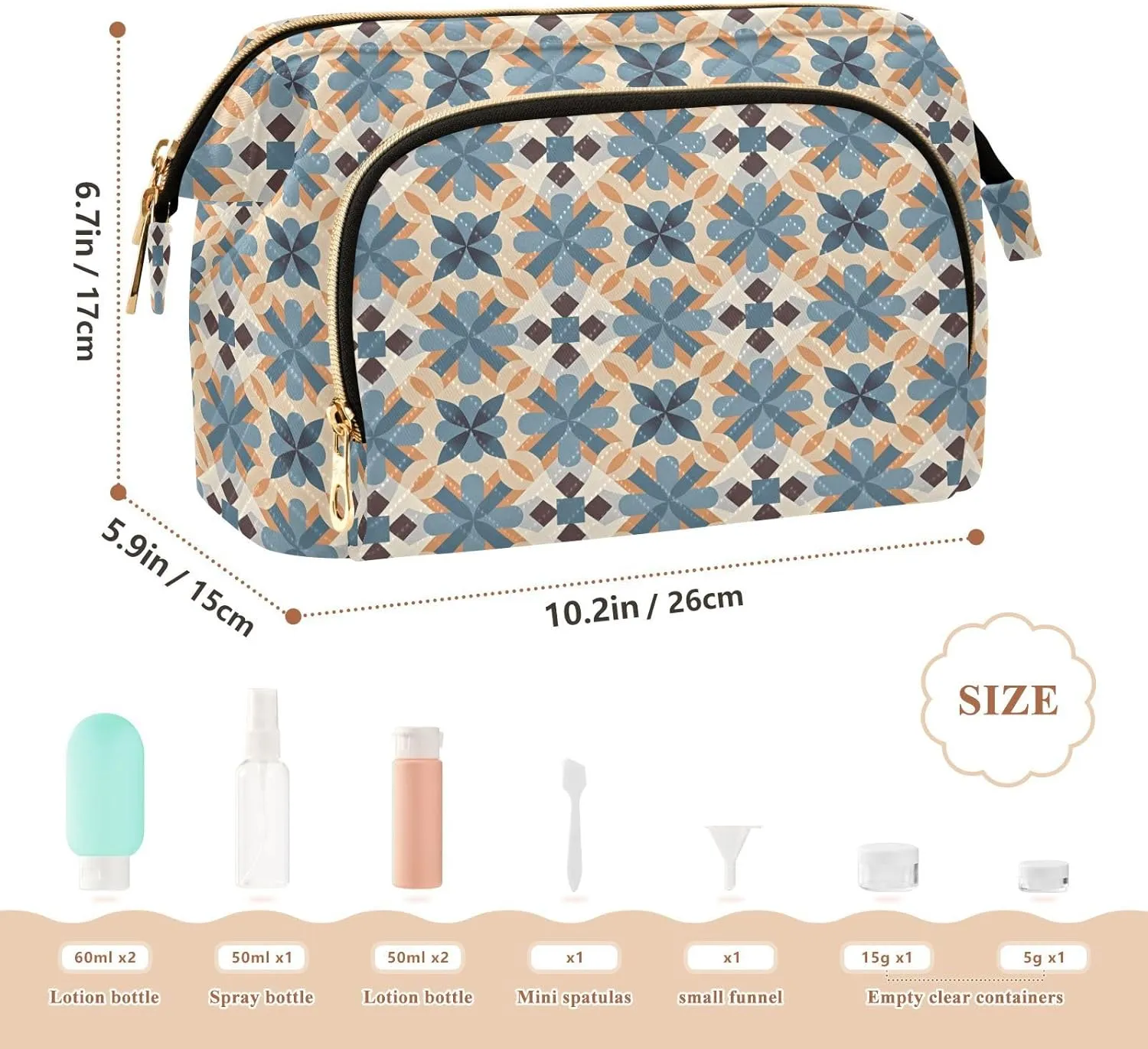 Spacious Quilted Cosmetic Bag Travel Toiletry Organizer with Padded Design