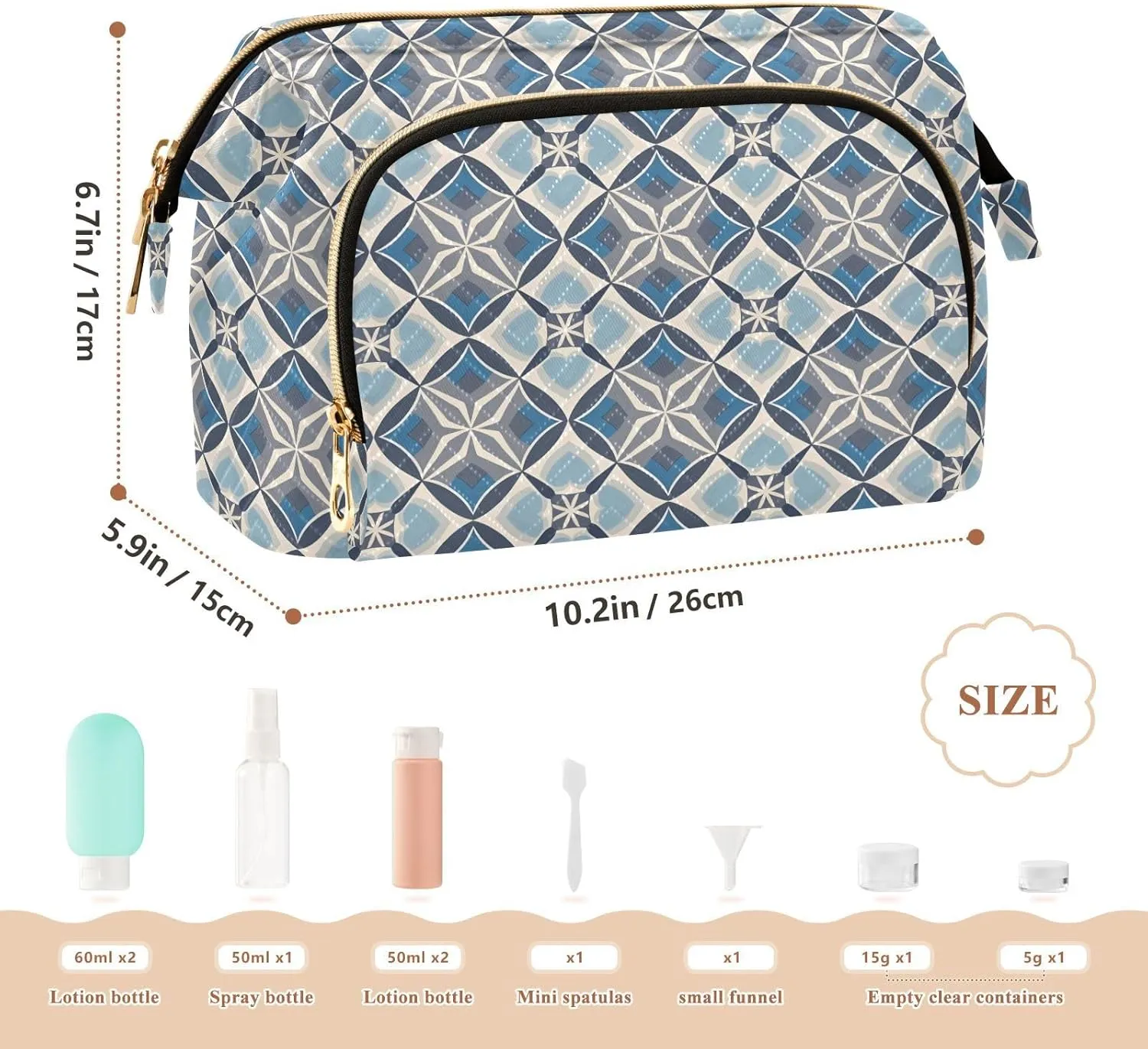 Spacious Quilted Cosmetic Bag Travel Toiletry Organizer with Padded Design