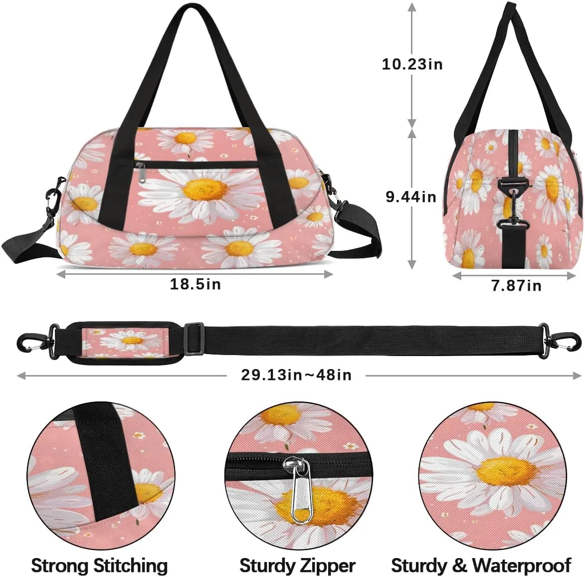 Sport Duffel Bag Floral Daisy Kids Gym Bag Weekender Overnight Bags for Boys Girls Teens Carry On Workout Travel Bag