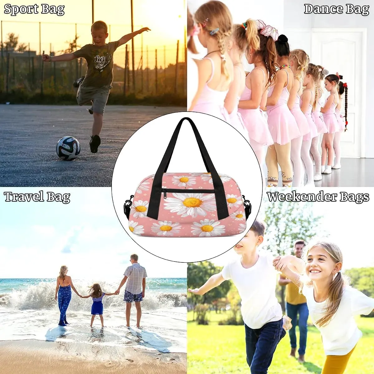 Sport Duffel Bag Floral Daisy Kids Gym Bag Weekender Overnight Bags for Boys Girls Teens Carry On Workout Travel Bag