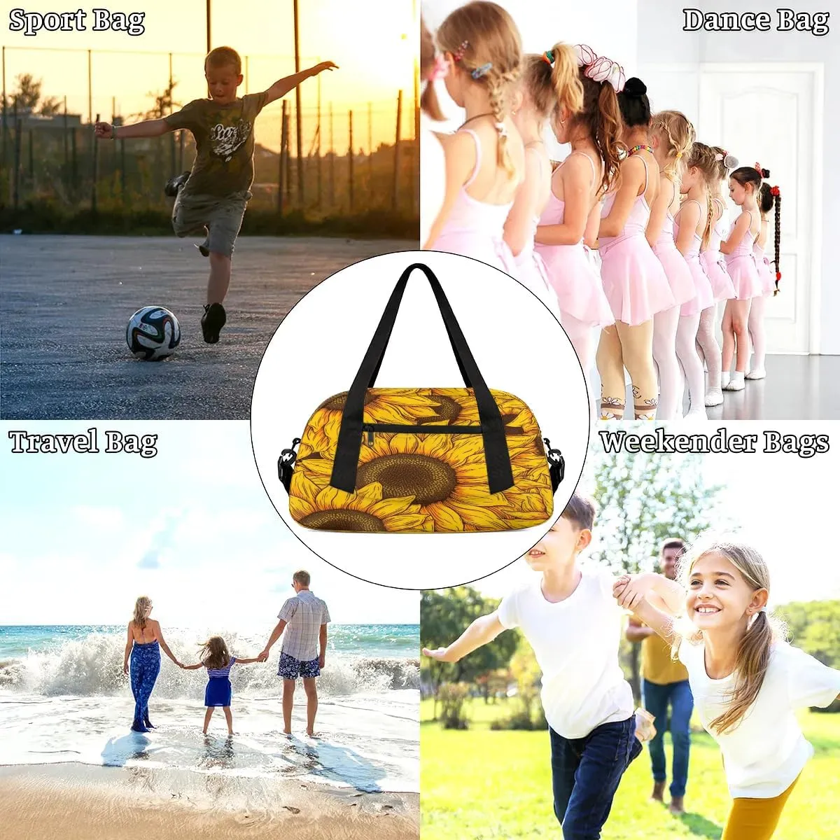Sport Duffel Bag Floral Sunflowers Kids Gym Bag Weekender Overnight Bags for Boys Girls Teens Carry On Workout Travel Bag