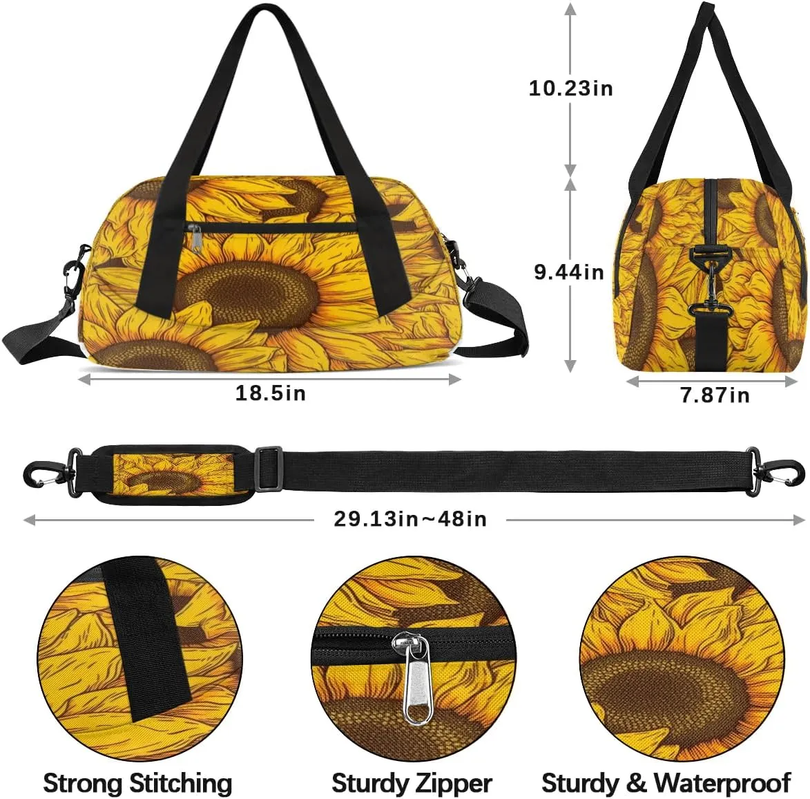 Sport Duffel Bag Floral Sunflowers Kids Gym Bag Weekender Overnight Bags for Boys Girls Teens Carry On Workout Travel Bag