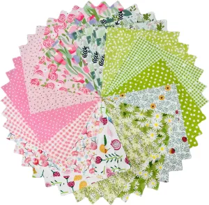 Spring Floral Squares 10x10, Layer Cake Fabric for Quilting - 10 inch Precuts (42 Pcs) - Green, Pink