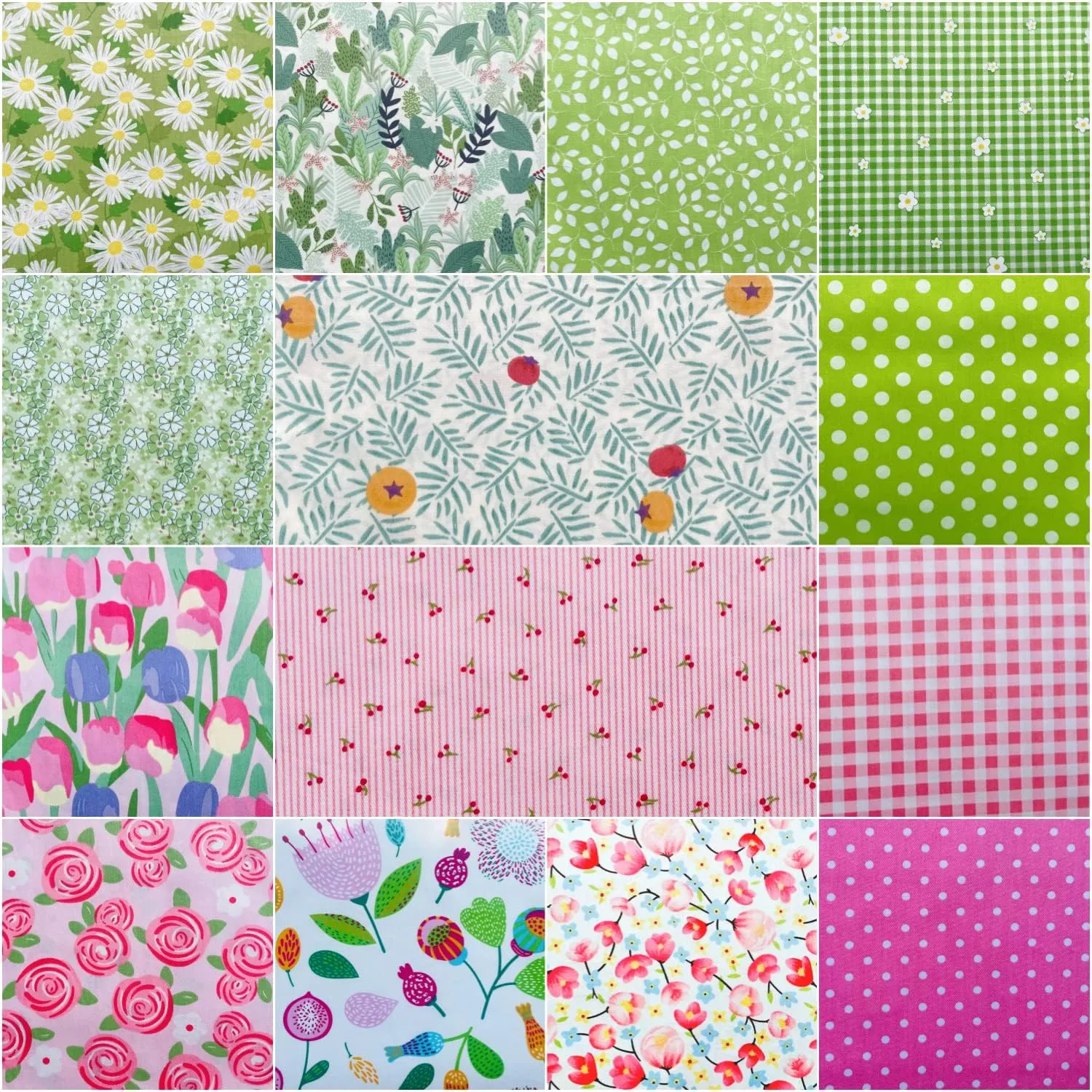 Spring Floral Squares 10x10, Layer Cake Fabric for Quilting - 10 inch Precuts (42 Pcs) - Green, Pink