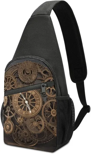 Steampunk Gears Clock Sling Bag Mini Crossbody Bags Travel Daypack Fanny Chest Bag Sling Backpack for Men Women