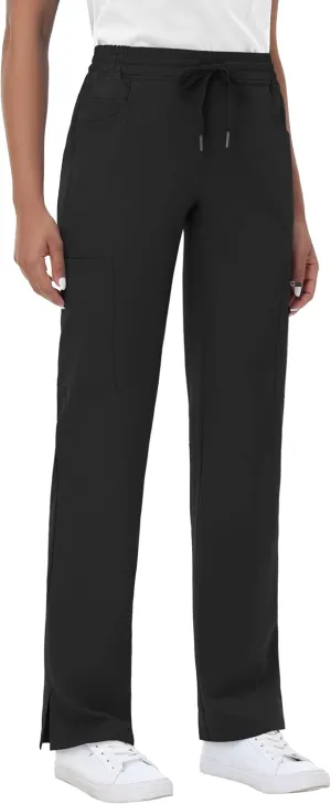 Straight Leg Scrub Pants for Women with 8 Pockets High Rise Modern Classic Fit Cargo Scrub Bottom Elastic Waist Medical