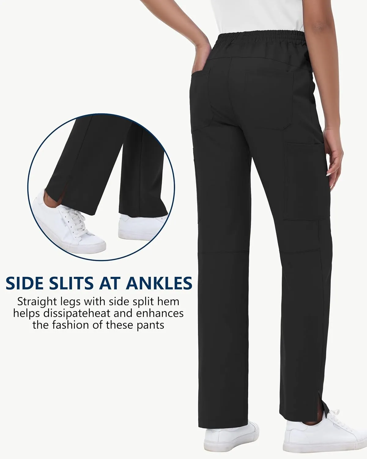 Straight Leg Scrub Pants for Women with 8 Pockets High Rise Modern Classic Fit Cargo Scrub Bottom Elastic Waist Medical