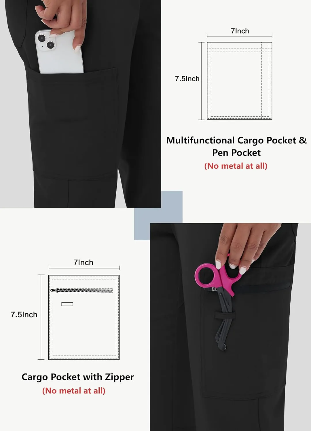 Straight Leg Scrub Pants for Women with 8 Pockets High Rise Modern Classic Fit Cargo Scrub Bottom Elastic Waist Medical