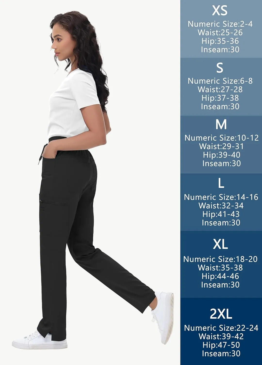 Straight Leg Scrub Pants for Women with 8 Pockets High Rise Modern Classic Fit Cargo Scrub Bottom Elastic Waist Medical