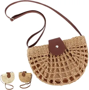 Straw Crossbody Bags for Women Trendy Boho Semicircular Shape Hollow Out Bag Chic Elegant Summer Beach Vacation Outfit