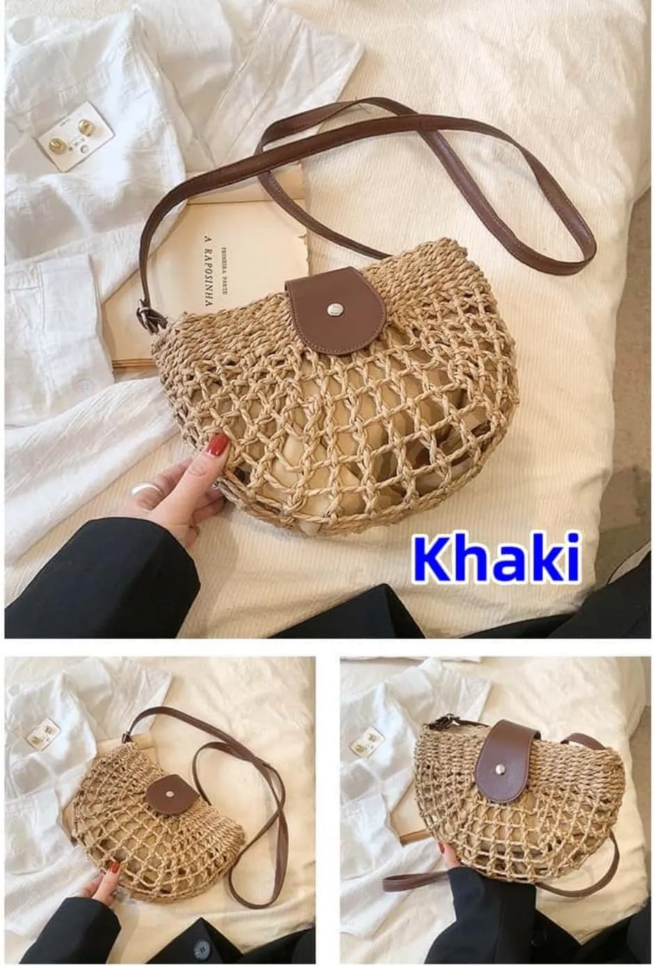 Straw Crossbody Bags for Women Trendy Boho Semicircular Shape Hollow Out Bag Chic Elegant Summer Beach Vacation Outfit