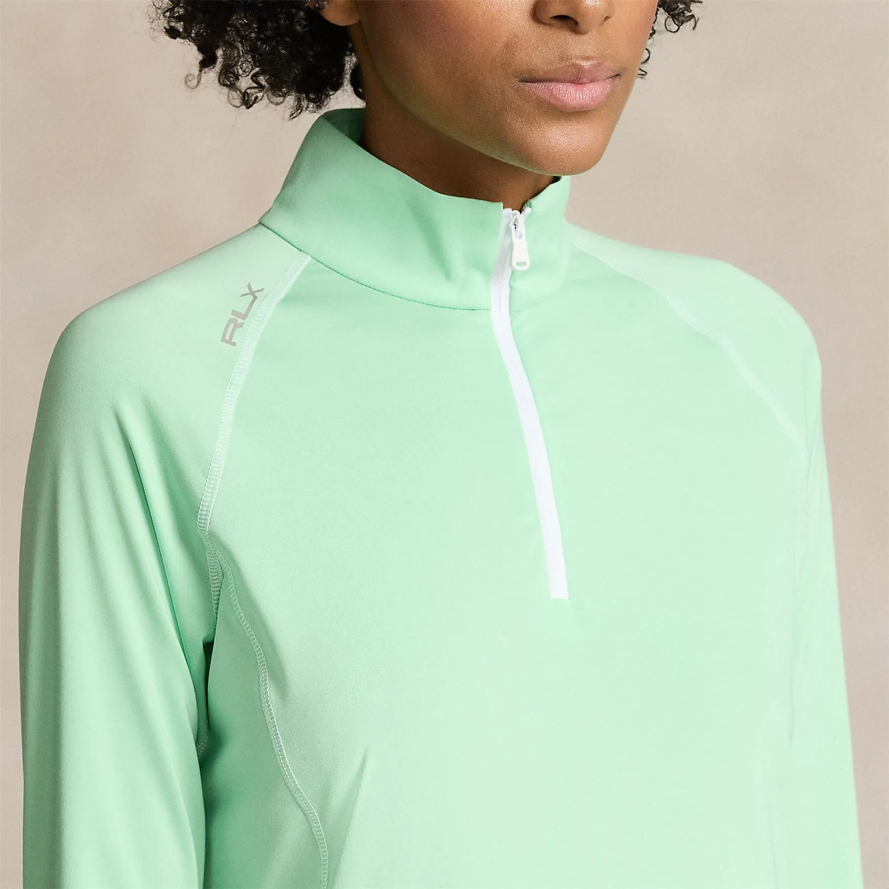 Stretch Jersey Quarter Zip Pullover Pastel Mint/Ceramc White