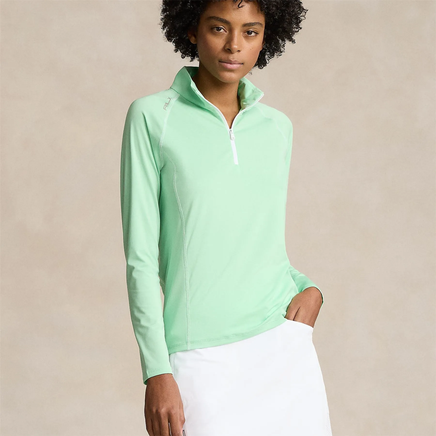 Stretch Jersey Quarter Zip Pullover Pastel Mint/Ceramc White