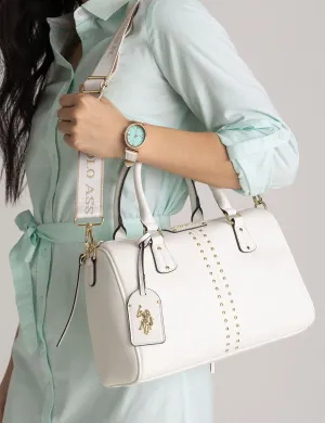 STUDDED SATCHEL WITH CROSSBODY STRAP