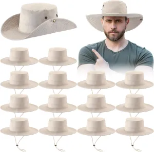 Suhine 15 Pcs Wide Brim Boonie Hat Bucket Boonie Hat for Men Unisex Uv Sun Protection Summer Hiking Fishing Safari Beach Camping Outdoor Khaki