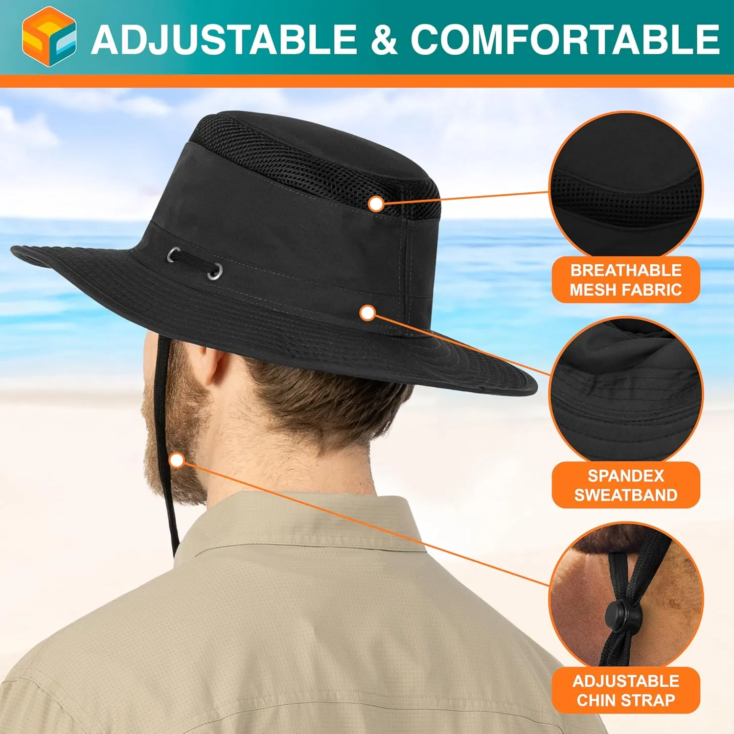 SUN CUBE Wide Brim Sun Hat for Men Women, Sun Protection UV Hat, Safari Hiking Boonie Hat