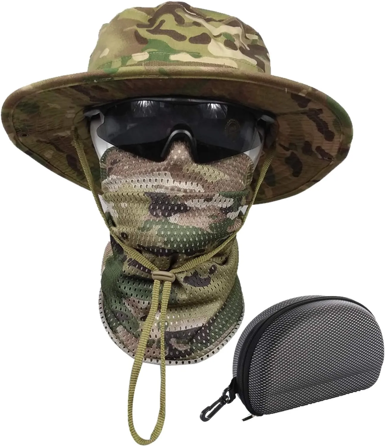 Sun Hat Bucket Boonie Hats Scarf Glasses Protection Foldable Set Camo Hats Fishing Hiking Camping Outdoor Sports Men Women