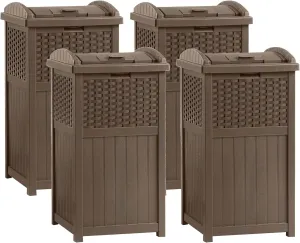 Suncast Trash Hideaway 33 Gallon Resin Wicker Outdoor Garbage Container (4 Pack)
