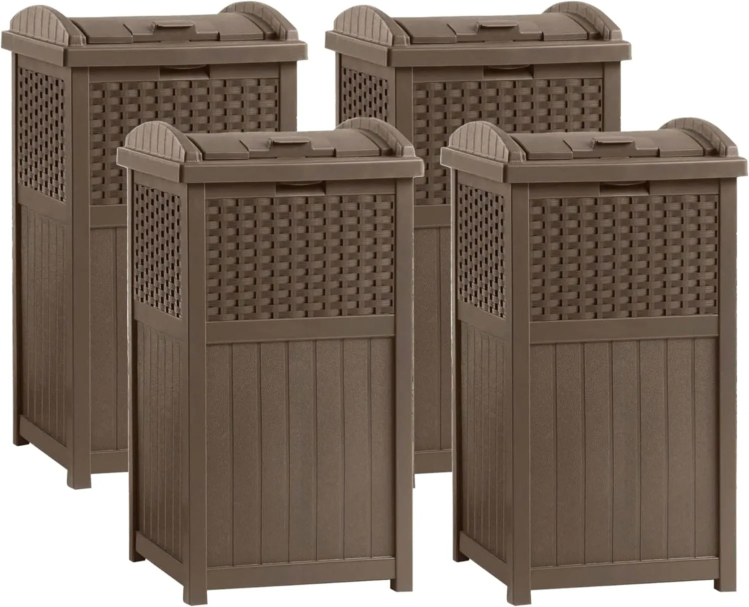 Suncast Trash Hideaway 33 Gallon Resin Wicker Outdoor Garbage Container (4 Pack)