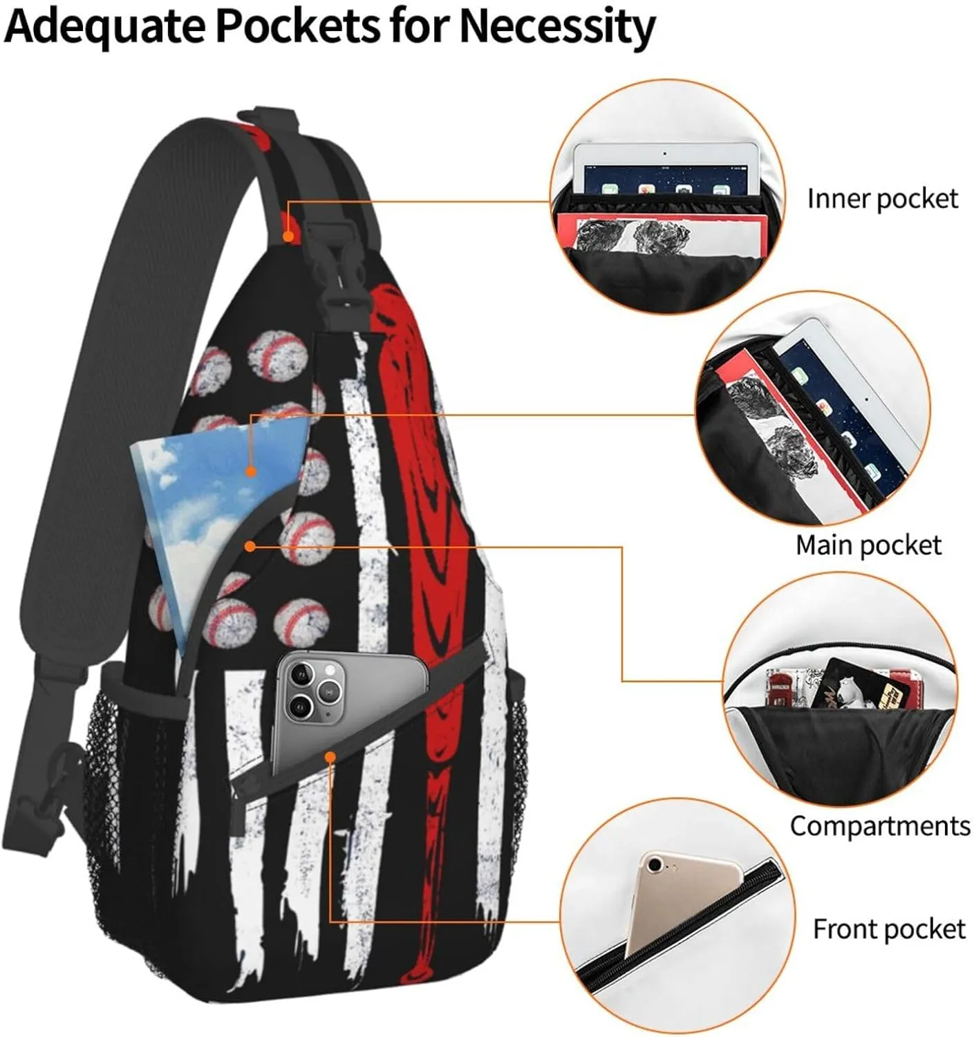 Sunflower And American Flag Sling Backpack Crossbody Shoulder Bags For Women Men, Sling Bag Travel Hiking Chest Bag Daypack
