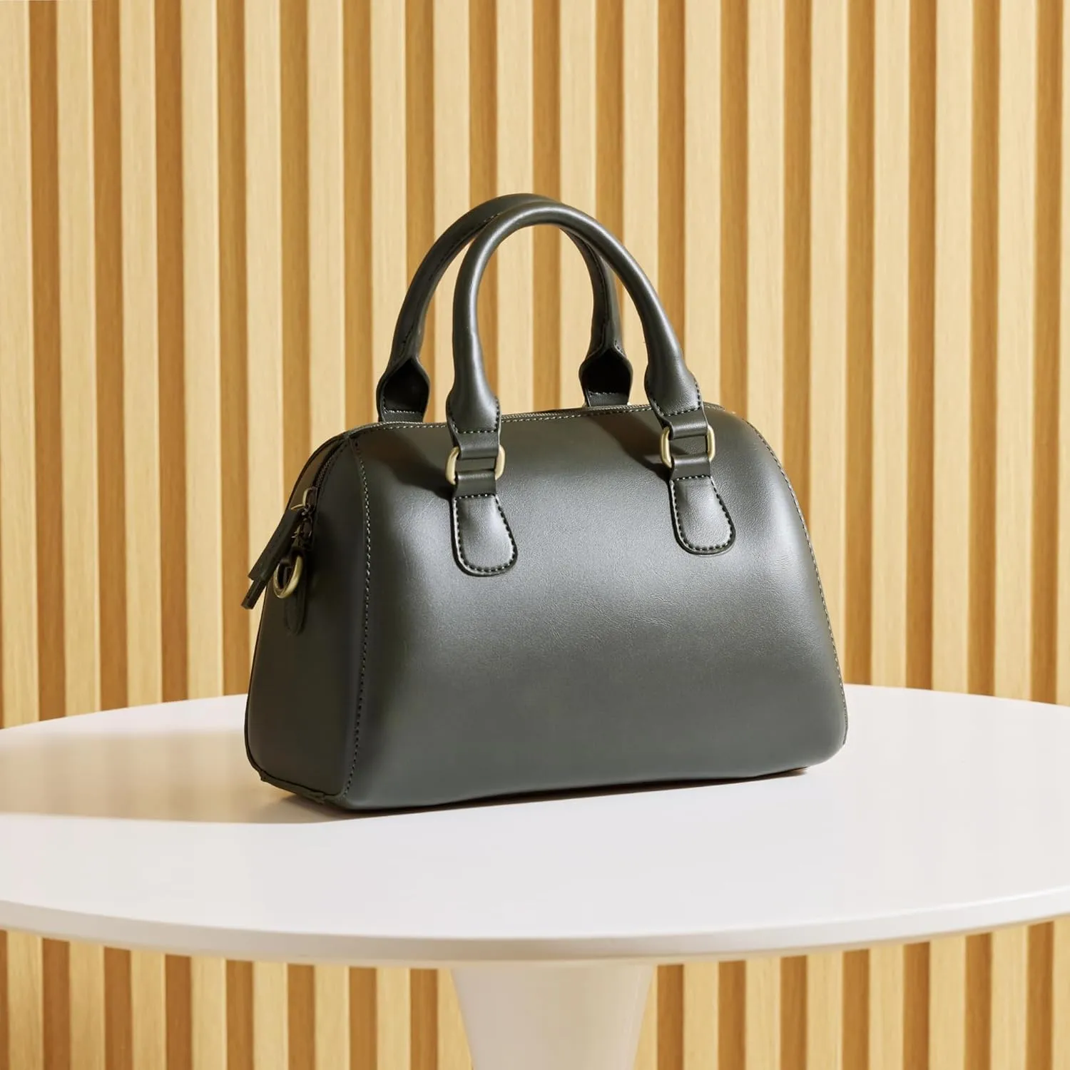 SUNLIGHT LEAVES Vegan Leather Boston Bag For Women Vintage Top Handle Satchel Retro Purse Classic Simple Shoulder Handbag