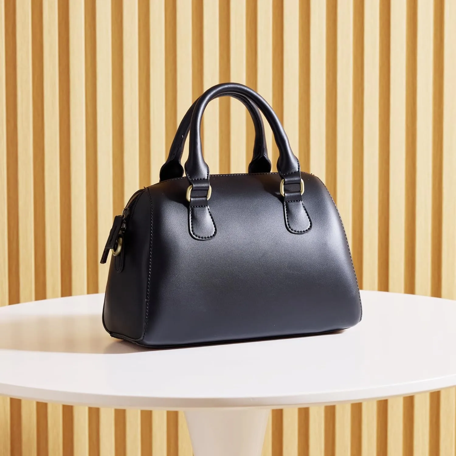 SUNLIGHT LEAVES Vegan Leather Boston Bag For Women Vintage Top Handle Satchel Retro Purse Classic Simple Shoulder Handbag
