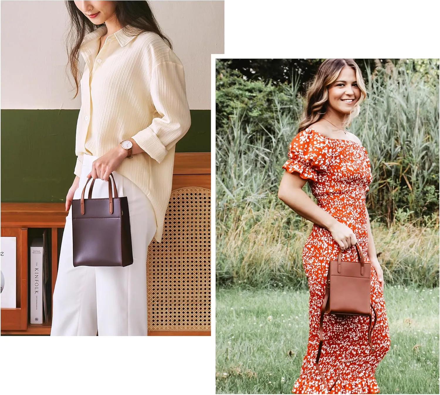 SUNLIGHT LEAVES Vintage Vegan Leather Mini Tote Bag For Women Simple Small Handle Purse Cute Cell Phone Satchel Lady Handbag