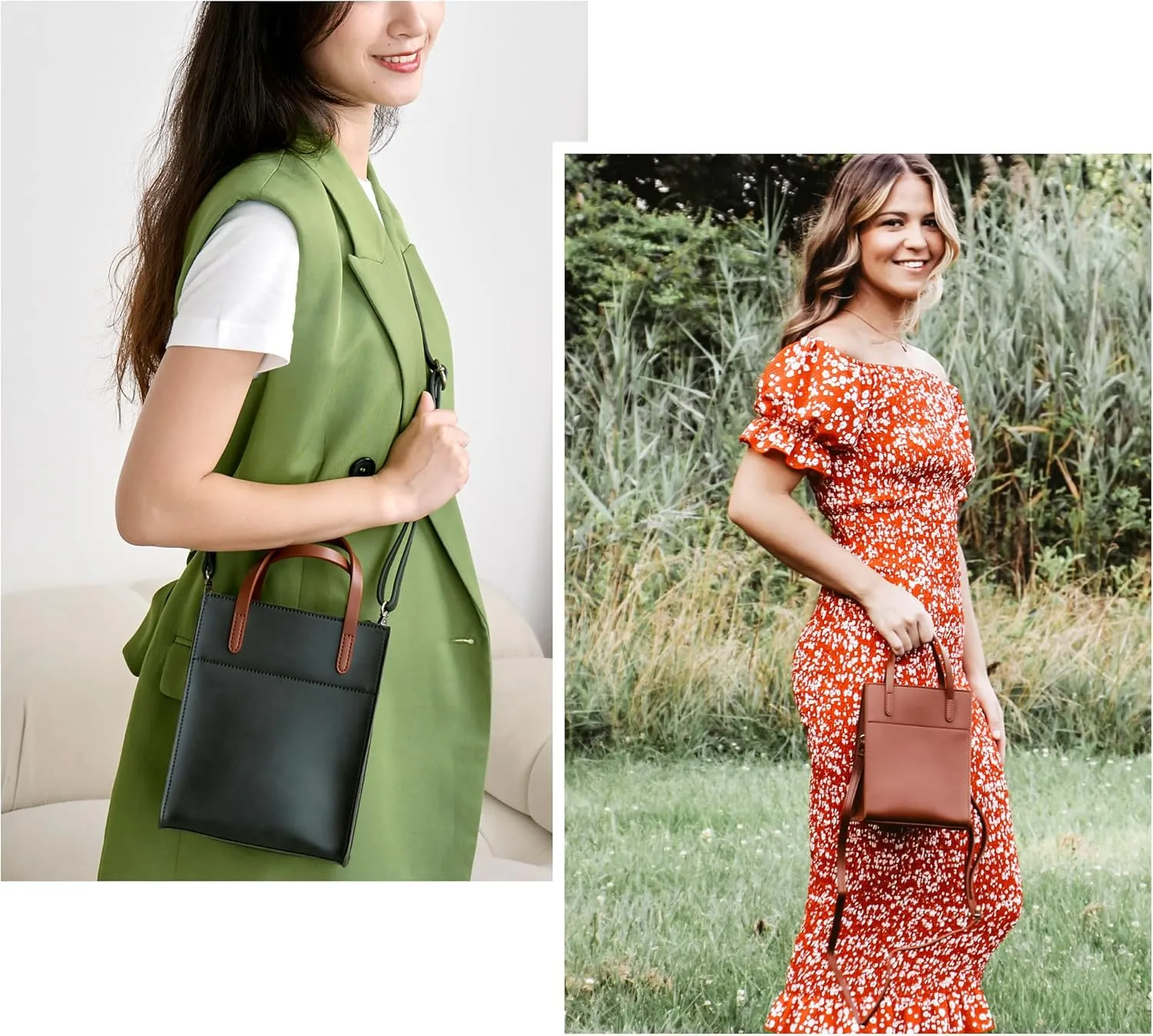 SUNLIGHT LEAVES Vintage Vegan Leather Mini Tote Bag For Women Simple Small Handle Purse Cute Cell Phone Satchel Lady Handbag