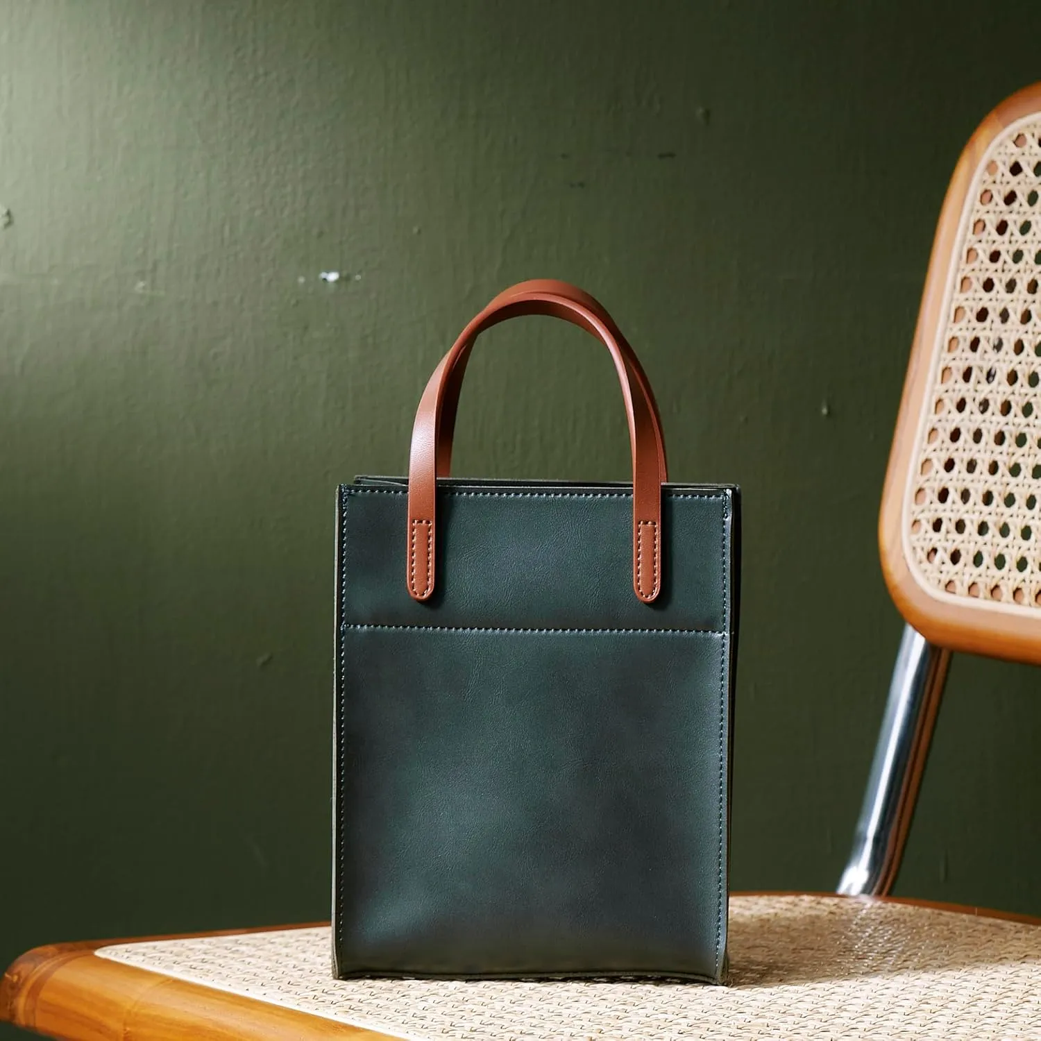 SUNLIGHT LEAVES Vintage Vegan Leather Mini Tote Bag For Women Simple Small Handle Purse Cute Cell Phone Satchel Lady Handbag