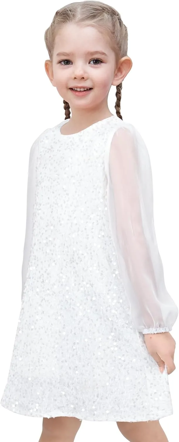 Sunny Fashion Girls Dress Black Sequin Sheer Mesh Long Sleeve Party Elegant Ball Gown