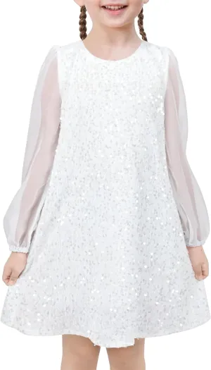 Sunny Fashion Girls Dress Black Sequin Sheer Mesh Long Sleeve Party Elegant Ball Gown